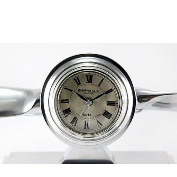 Table Clock Propeller Mantle Watch Aeroplane Metal Quartz Alarm Art Déco - Picture 2 of 13